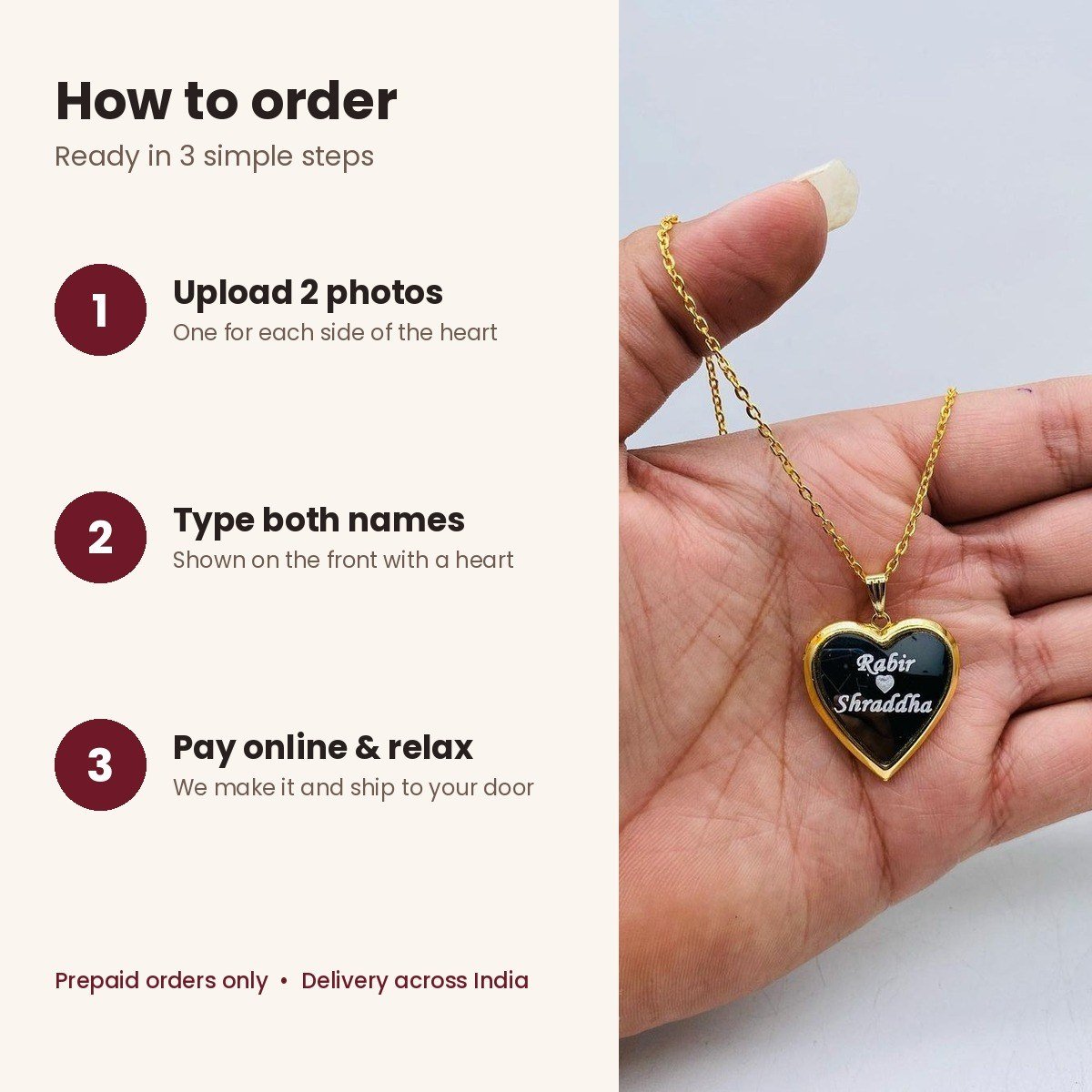 Heart locket with photo, gold-tone, names engraved – how to order