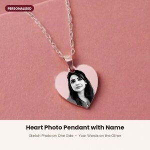 Heart photo pendant with sketch of your photo and name
