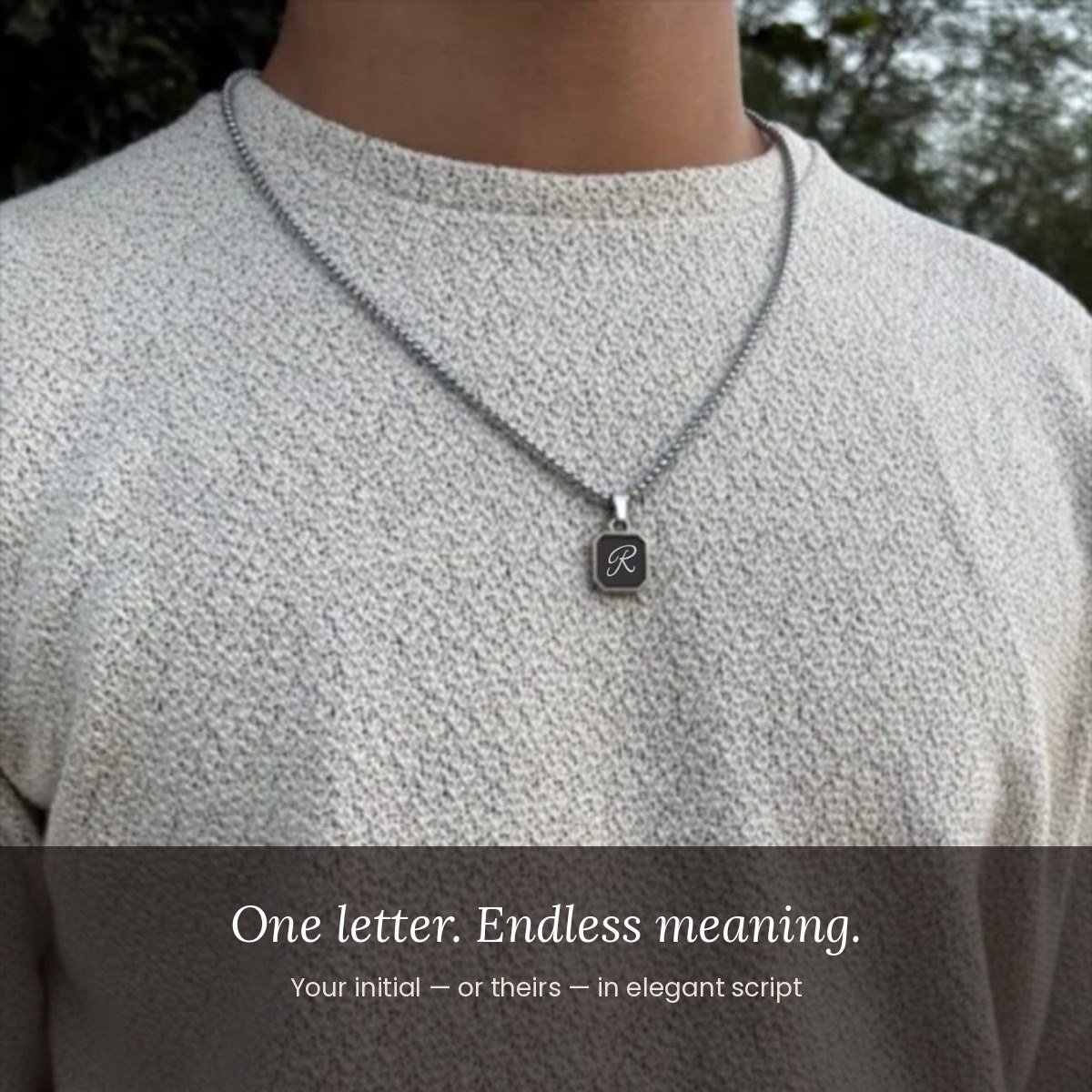 Initial pendant for men, black octagon, stainless steel – lifestyle
