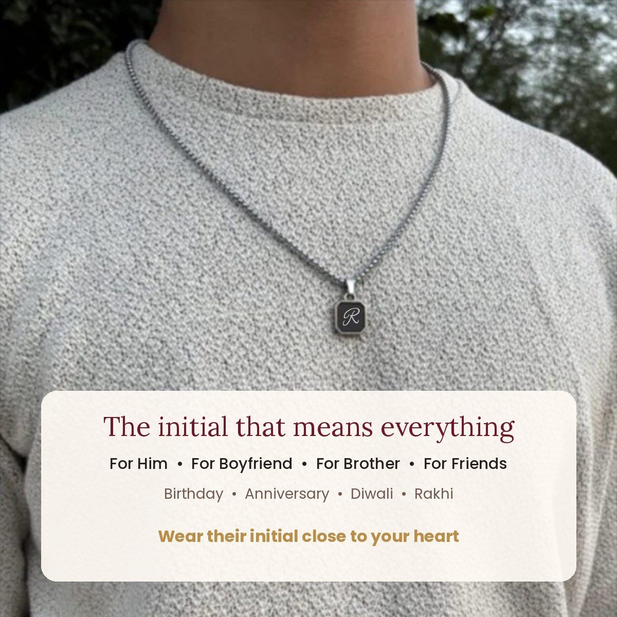 Initial pendant for men, black octagon, stainless steel – gift moments