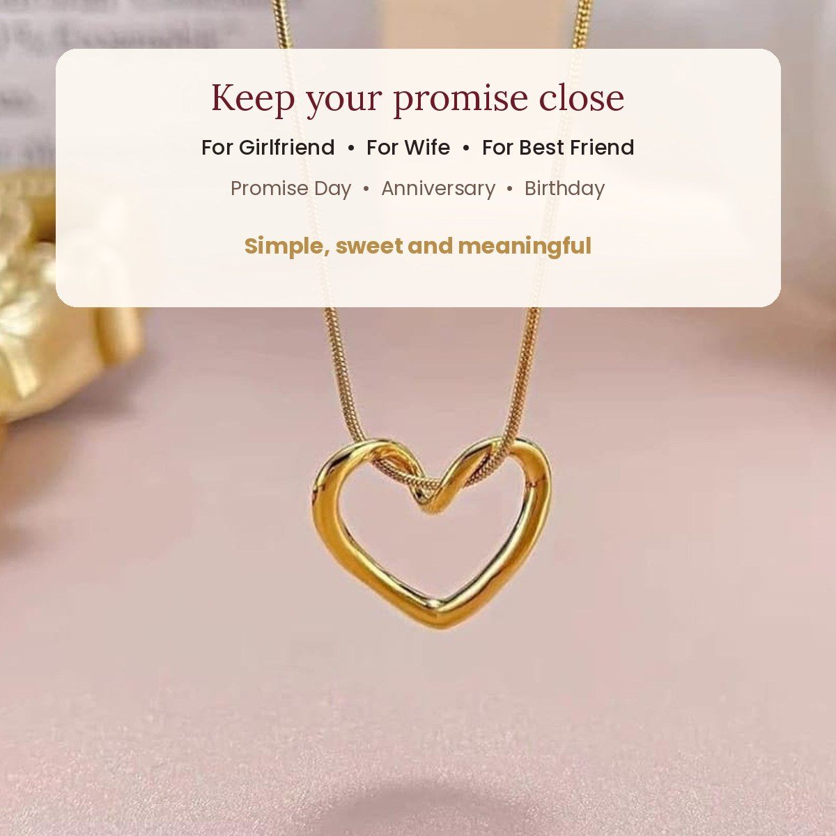 Promise heart pendant, gold-tone open heart necklace